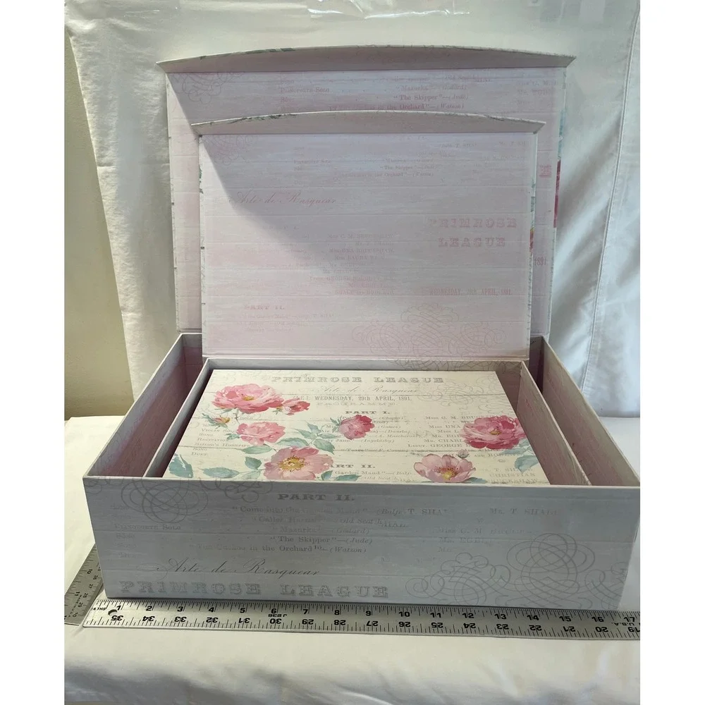 Primrose League Nested Storage Boxes Set of 3 Vintage Floral Decorative Cardbd